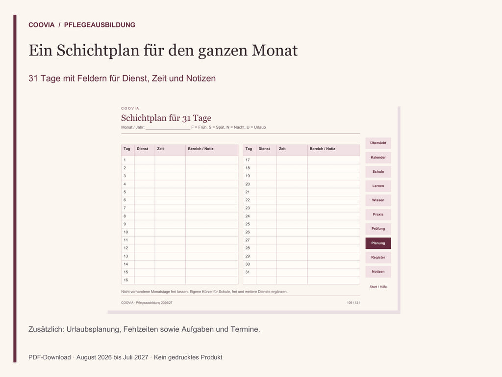Digitaler Pflege-Ausbildungsplaner 2026/2027