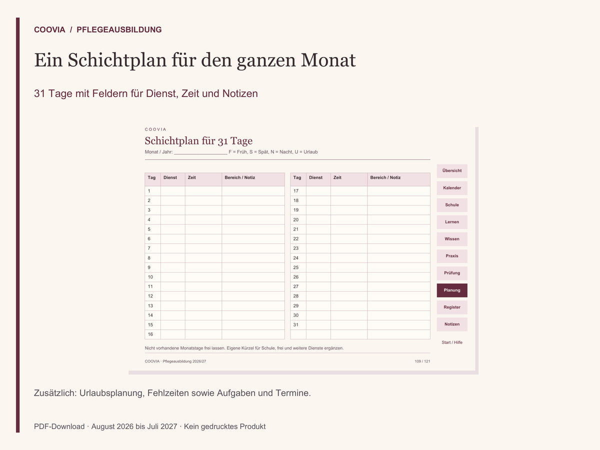 Digitaler Pflege-Ausbildungsplaner 2026/2027