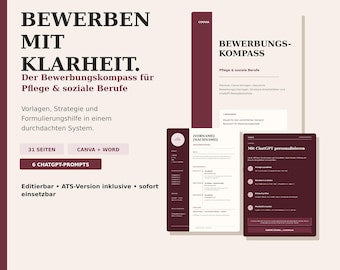 Bewerbungsvorlage Pflege Canva – digitales Produkt von COOVIA