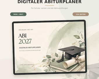 Digitaler Abitur-Planer 26/27, mit über 120 Seiten. Verlinkte PDF für Kalender, Schule, Lernen, Prüfungen, Abiturwissen, Abi-Party. – digitales Produkt von COOVIA