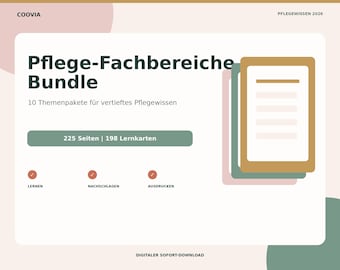 Pflege-Fachbereiche Bundle PDF: 198 Lernkarten zu Intensivpflege, Diagnostik und Spezialpflege – digitales Produkt von COOVIA