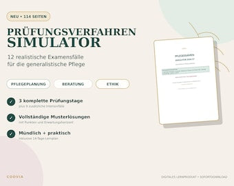 Prüfungsverfahren Simulator Pflege – 12 Examensfälle mit Lösungen – digitales Produkt von COOVIA