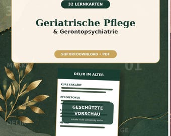 Geriatrische Pflege Lernkarten PDF – digitales Produkt von COOVIA
