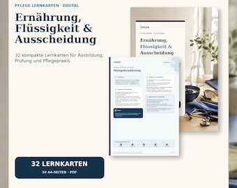 Pflege Lernkarten Ernährung, Flüssigkeit & Ausscheidung – digitales Produkt von COOVIA