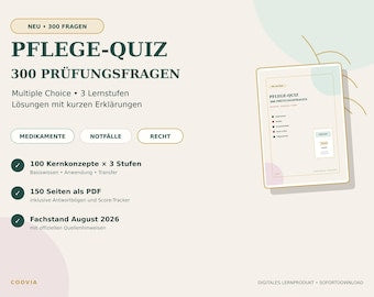 Pflege-Quiz 300 Prüfungsfragen mit Lösungen – digitales Produkt von COOVIA