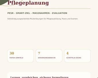 30 Fallbeispiele Pflegeplanung mit Musterlösungen – digitales Produkt von COOVIA
