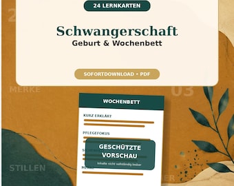 Schwangerschaft und Wochenbett Lernkarten PDF – digitales Produkt von COOVIA