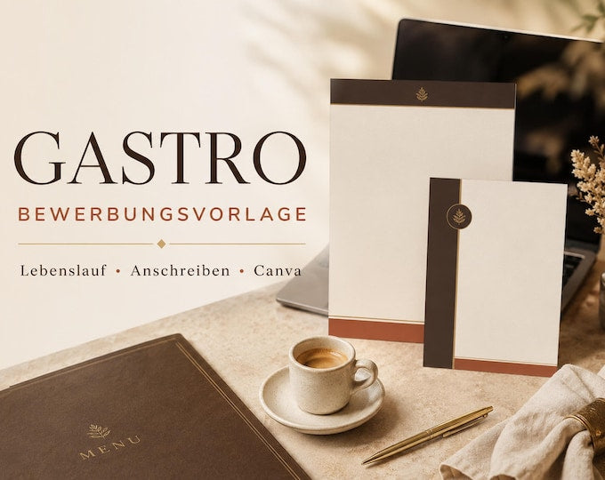Bewerbungsvorlage Gastro – Lebenslauf, Anschreiben & Bewerbungs-Kompass – digitales Produkt von COOVIA