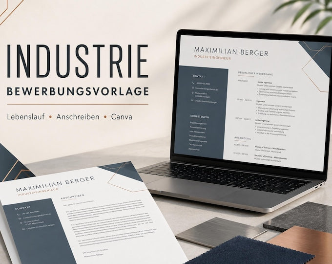 Bewerbungsvorlage Industrie – Lebenslauf, Anschreiben & Bewerbungs-Kompass – digitales Produkt von COOVIA