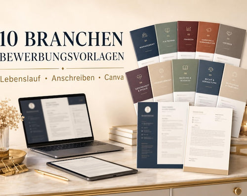 10 Branchen Bewerbungsvorlagen Bundle – Lebenslauf, Anschreiben & ATS-Kompass – digitales Produkt von COOVIA