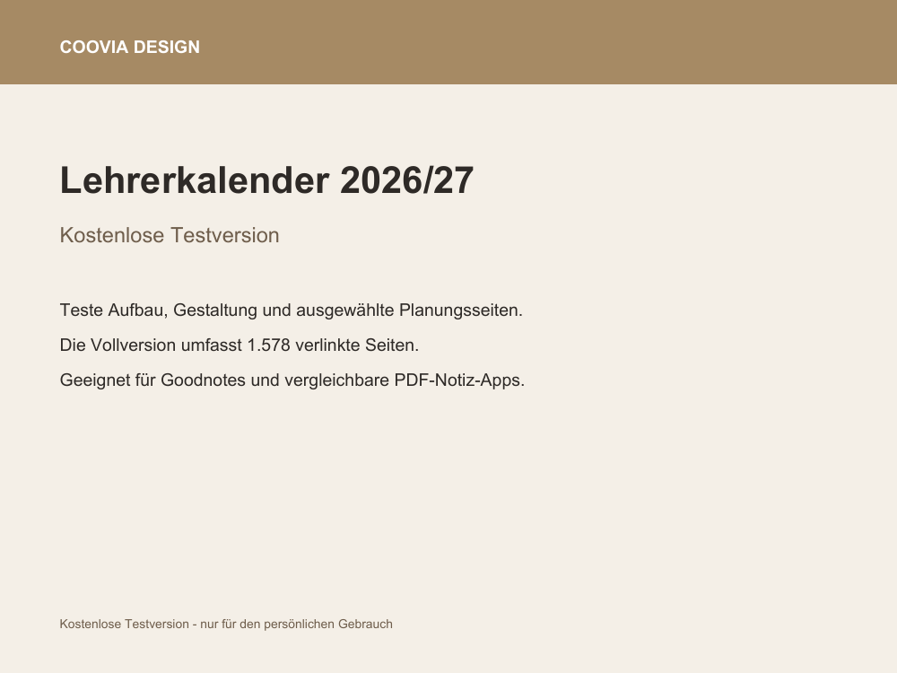 Lehrerkalender 2026/27 – kostenlose Testversion (12 Seiten PDF)
